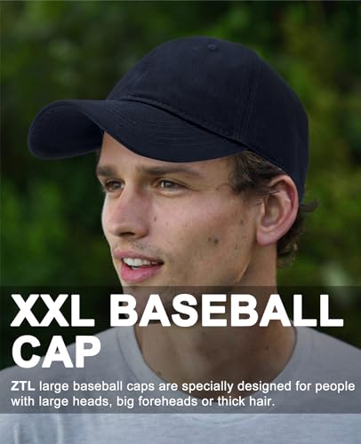 Oversize XXL Baseball Cap for Big Heads 23.6"-25.6", Extra Large Cotton Baseball Hat, Plus Size Unstructured Dad Hats - color: Cotton - Navy