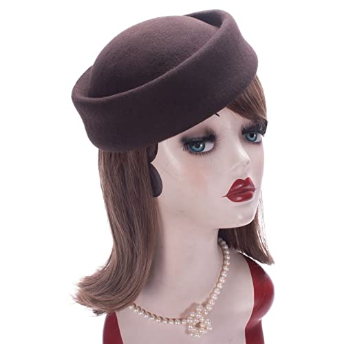 Lawliet Womens 100% Wool Felt Fascinator Hostess Pillbox Millinery Hat Base B028 - color: Brown