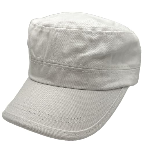 Cadet Cap Military-Style Combat Hat, Breathable Cotton Flat Top Cap with Adjustable Strap, Multiple Colors - color: White