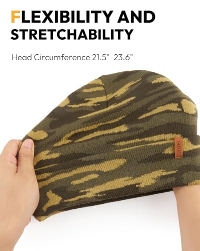 Beanie for Men Women, Winter Double Layer Warm Hat Skull Cap - color: Camouflage 1+camouflage 2+brown