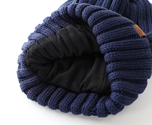 Home Prefer Mens Winter Hat Wool Fleece Lined Knit Beanie Hat Warm Stocking Caps - color: Navy Blue