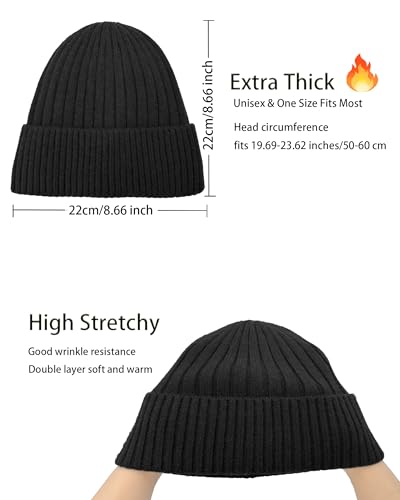 Winter Hat for Men Women Fleece Lined Beanie Soft Warm Skull Cap - color: 1-black