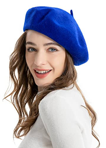ZLYC Wool French Beret Hat Solid Color Classic Artist Cap for Women - color: Fantasy Blue