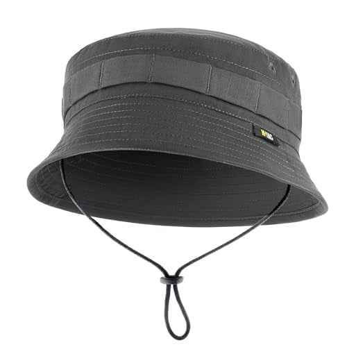 M-Tac Tactical Sun Hat for Men Military Bucket Hat with MOLLE, Short Brim, UV Protection, Adjustable Cord Ripstop Summer Hat - color: Dark Grey
