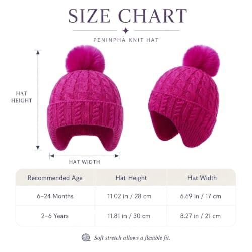 Toddler Baby Winter Hat with Earflap Kids Warm Twisted Knit Hat Infant Pom Pom Beanie Ski Cap for Baby Girls Boys - color: Rose Red, size: 6-24 Months