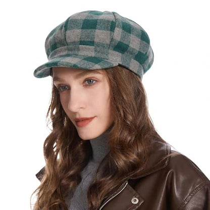 ZLYC Women Classic Newsboy Cap Visor 8 Panel Gatsby Cabbie Paperboy Hat - color: Plaid Green