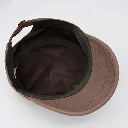 Unisex Cadet Army Cap Adjustable Flat Top Cap Washed Cotton Military Hat Baseball Cap - color: Brown
