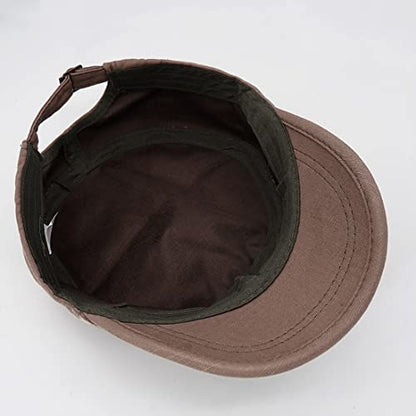 Unisex Cadet Army Cap Adjustable Flat Top Cap Washed Cotton Military Hat Baseball Cap - color: Brown