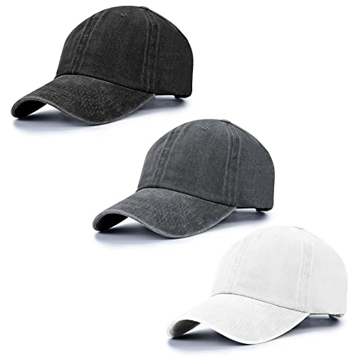 Baseball Cap Unisex Vintage Washed Distressed Cap,Retro Adjustable Dad Hats,Baseball Hat for Men Women - color: 3pcs-black+grey+white