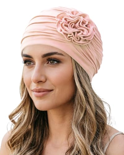 Chemo Headwear for Women Flower Beanies Turbans Hats Head Coverings - color: Pink