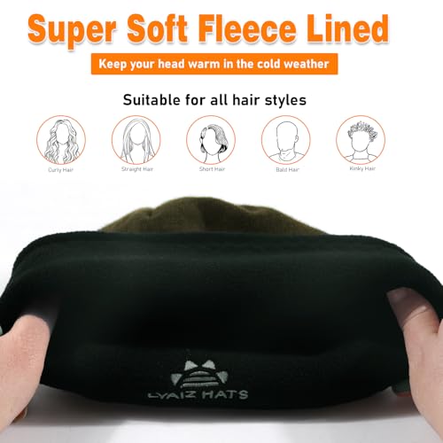Lvaiz Winter Fleece Lined Beanie Hat for Men Women Reversible Skull Cap - color: Olive Green+grey