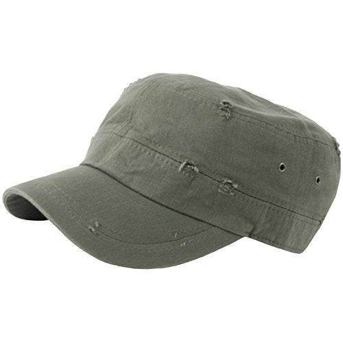 RaOn A172 Unisex Pre-Curved Distressed Vintage Basic Club Army Cap Cadet Military Hat - color: Khaki