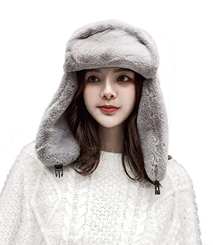 MioCloth Faux Fur Winter Earflap Russian Ushanka Hat - Fur Lined Winter Cap - color: Grey