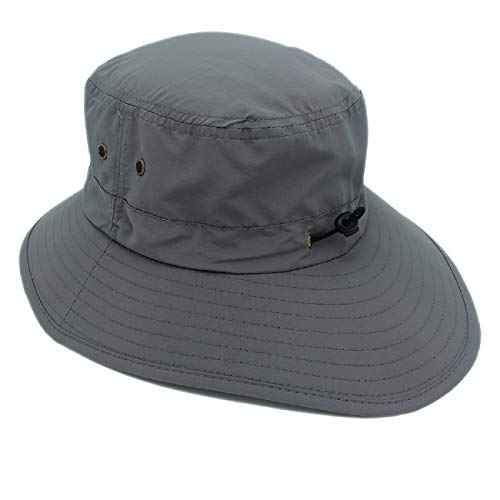 Women Lightweight Safari Sun Hat Quick Dry Fishing Hat with Strap Cool - color: Dark Grey