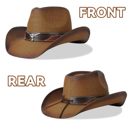 WQWOVRVO Cowboy Hat,Cowgirl Hat,Western Cowboy Hats for Women/Mens/Straw Wide with Shapeable Brim Cowboy Hat for Womens - color: Brown