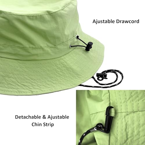 woogwin Waterproof Bucket Rain Hat with Chin Strap Quick Dry Packable Boonie Sun Hat Safari Hat UV Protection - color: Apple Green