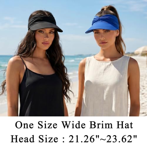 2 Pack Sun Visor Hat Wide Brim Womens Beach Hats Foldable Golf Women Visors - color: Black, Rose Red