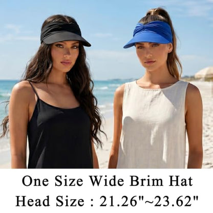 2 Pack Sun Visor Hat Wide Brim Womens Beach Hats Foldable Golf Women Visors - color: Black, Rose Red