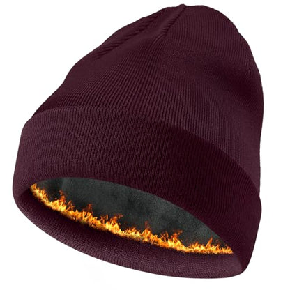 ROYBENS Warm Wool Beanie for Men Women, Thick Fleece Lined Knit Winter Hat - color: 1pcs-wine Red