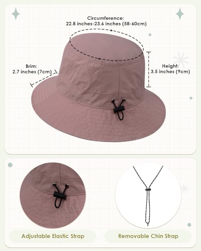 Kids UPF 50+ Waterproof Sun Hat, Packable Wide Brim Bucket Hat - color: Pink