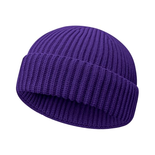 Wool Fisherman Beanies for Men Women Short Cuff Knit Beanie - color: Purple