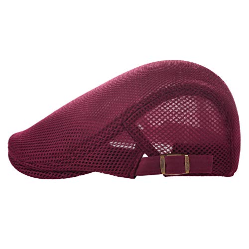 VOBOOM Men Mesh Newsboy Flat Cap Ivy Cabbie Newsboy Cap - color: Burgundy