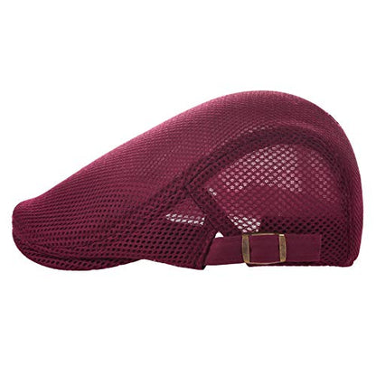VOBOOM Men Mesh Newsboy Flat Cap Ivy Cabbie Newsboy Cap - color: Burgundy