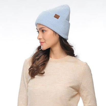 C.C Fuzzy Beanie for Women Unisex - Acrylic Stretchable Soft Warm Knit Winter Skully Hat - color: Angora-sky Blue