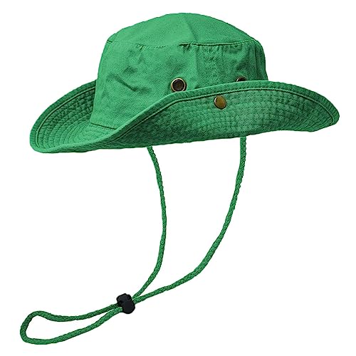 Glory Max Washed Cotton Bucket Hat with Chin Strap Fishing Sun Safari Boonie Cap - color: Kelly Green, size: Small-Medium