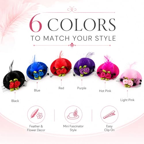 Women's Mini Top Hat Fascinator Hair Clips with Feather
