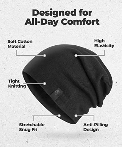 Warm Slouchy Beanie Hat - Deliciously Soft Daily Beanie in Fine Knit - color: Black