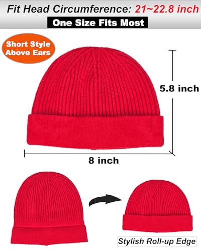 vidsel Thin Wool Fisherman Beanie for Men Short Knit Cuff Trawler Watch Hat - color: 1pcs-red