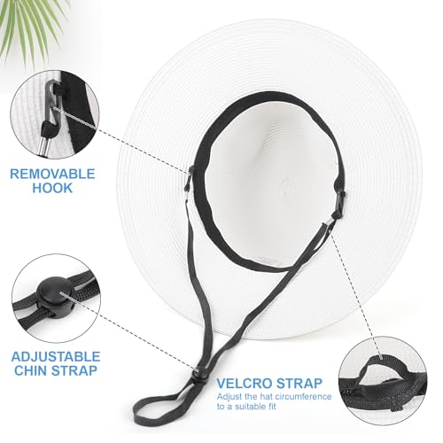AQOKKA Summer Sun Hats for Women Straw Panama Hat with Wide Brim Roll Up Travel Fedora Beach Hat for Women Men UPF 50+ - color: Woven Rope : White