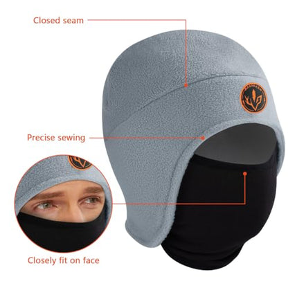 BASSDASH Unisex Soft Fleece 2-in-1 Hat with Mask Ear Flap - color: Light Grey