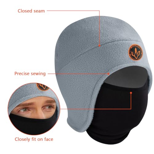 BASSDASH Unisex Soft Fleece 2-in-1 Hat with Mask Ear Flap - color: Light Grey