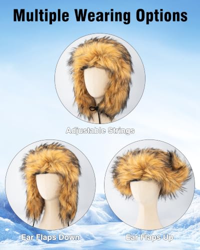 Peicees Faux Fur Russian Hat, Soft Ushanka Warm Winter Trapper Hat with Earmuffs for Men and Women - color: Raccoon Brown