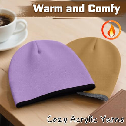 ZOORON Reversible Skull Caps for Men Women Reversible Beanie with -Double Side Warm Winter Fisherman Beanie - color: A-2pack-black/Lightpurple+grey/Khaki