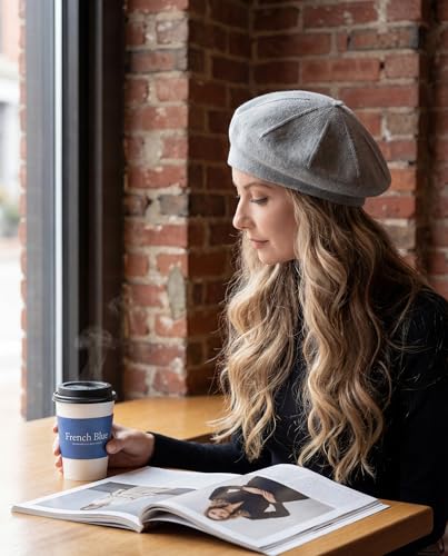 Women's Knitted Beret, French Style Double Layer Winter Autumn Warm and Soft Beanie Hat Cap - color: Light Gray