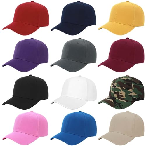 ZH Plain Adjustable Baseball Cap - Lot of 12 Unisex Blank Design Caps - color: Colour Mixture