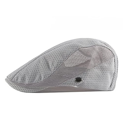 FASHIXD Mens Mesh Flat Caps Light Summer Beret Hat Breathable Newsboy Ivy Cap Cabbie Adjustable - color: Light Grey