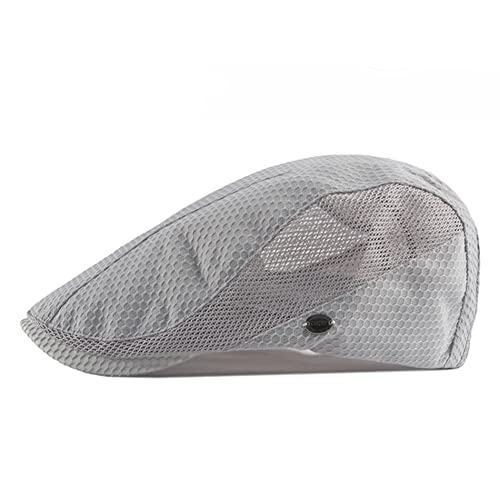 FASHIXD Mens Mesh Flat Caps Light Summer Beret Hat Breathable Newsboy Ivy Cap Cabbie Adjustable - color: Light Grey