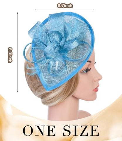 Z&X Sinamay Fascinator Hat Floral Feather Pillbox Derby Hats for Women Wedding Tea Party with Headband Clip - color: 016 Blue