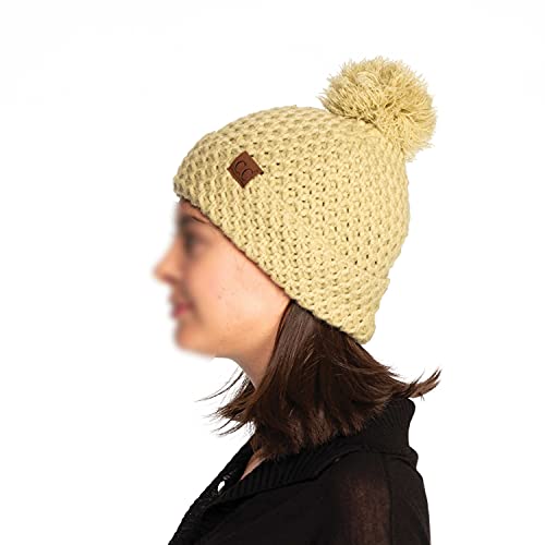 C.C Exclusives Women's Winter Seed Stitched Confetti Pom Beanie Hat (HAT-1816)(HAT-2214)(HAT-2085)(HAT-3841) - color: Bee Stitch Pattern-winter Lime