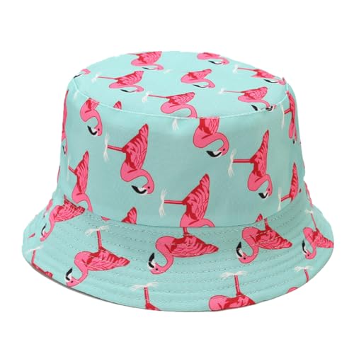 Quanhaigou Bucket Hats Unisex Summer Travel Beach Fisherman Cap for Men Women Teens - color: Blue Flamingo