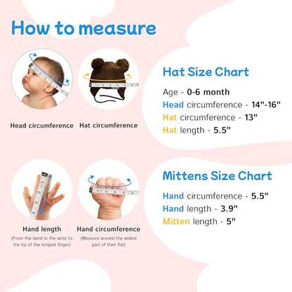 Knitted Colorful Double Pom-Pom Baby Hat and Mittens Set|Warm Winter Newborn Essentials for Boys and Girls 0-6 Months - color: Brown