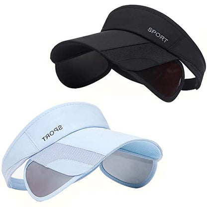 Sun Visor Hat for Women and Men - Retractable Brim Sport Hat, Summer Golf Tennis Running Beach Hat with Ponytail Hole - color: Z-2 Pack Blue Black