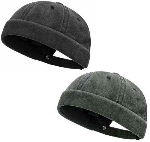 Initlove Docker Hat for Men Vintage Brimless Sailor Hat Beanie Cap - color: Black + Green