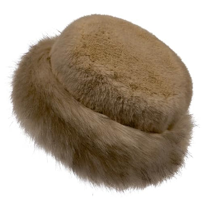 sy soul young Women's Leopard Faux Fur Hats Fluffy Bucket Hat Russian Style - color: Khaki