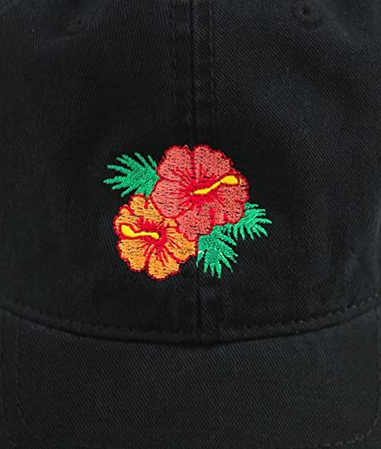 Riot Society Mens Embroidered Adjustable Dad Hat - color: Hibiscus Embroidered (Black )