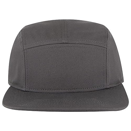 Ashen Fane 5 Panel Superior Cotton Twill Square Flat Visor Adjustable Camper Hat - color: Snapback-charcoal Gray